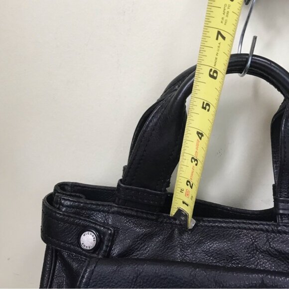 Michael Kors Leather Satchel Shoulder Bag Tote Pocket Logo Minimalist Black Grey - Picture 13 of 16